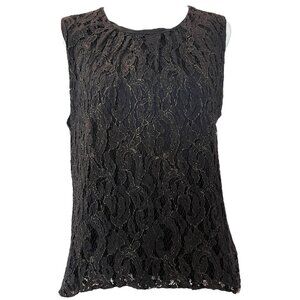 Liz Claiborne Career Black Metallic Gold Thread Sleeveless Shell Blouse Tank Top
